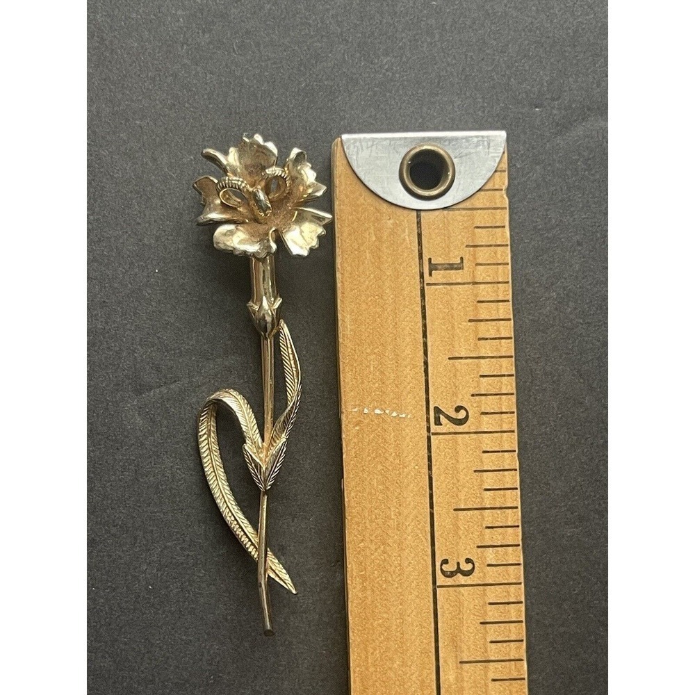 CASTLECLIFF Single Rose on Stem Brooch Lapel Pin Gold Tone Vintage Signed - Picture 4 of 7